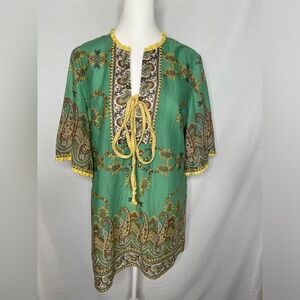 NWT Pauln KC Bohemian Green/Yellow/Brown Shades Tunic Length Shirt Size Large